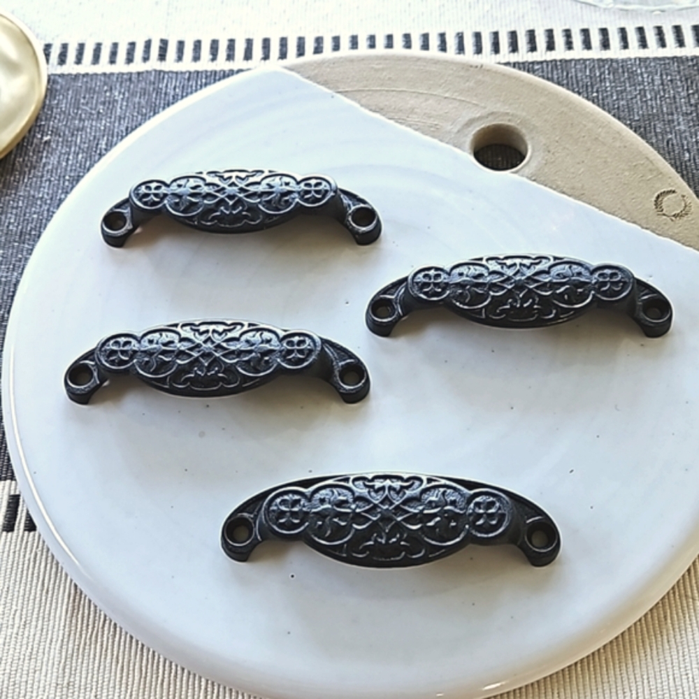 Antique Cast Iron Scroll Design Cabinet Drawer Pulls - Set of 4 - Picture 6 of 6